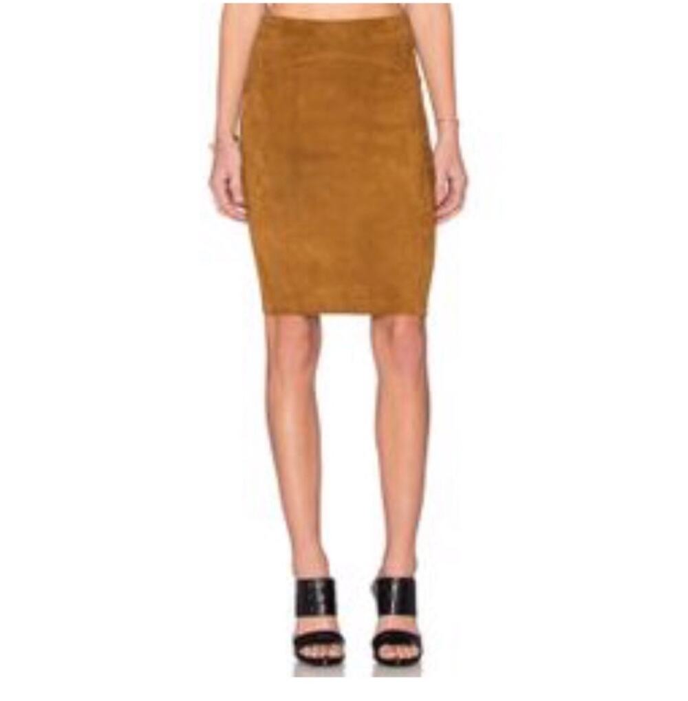Getting back to square one camel suede midi skirt